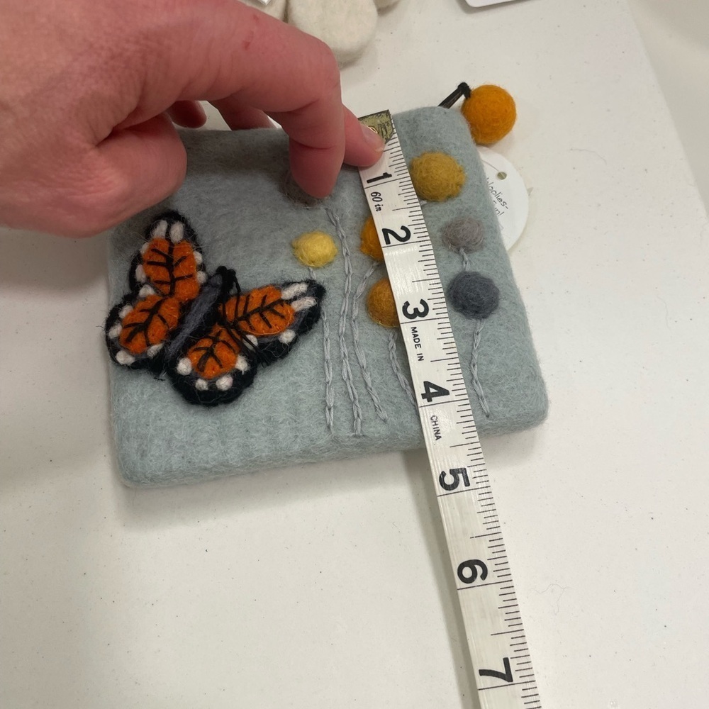 Handcrafted Felted Wallet with Butterfly and Flower with Bumblebee - Picture 8 of 8
